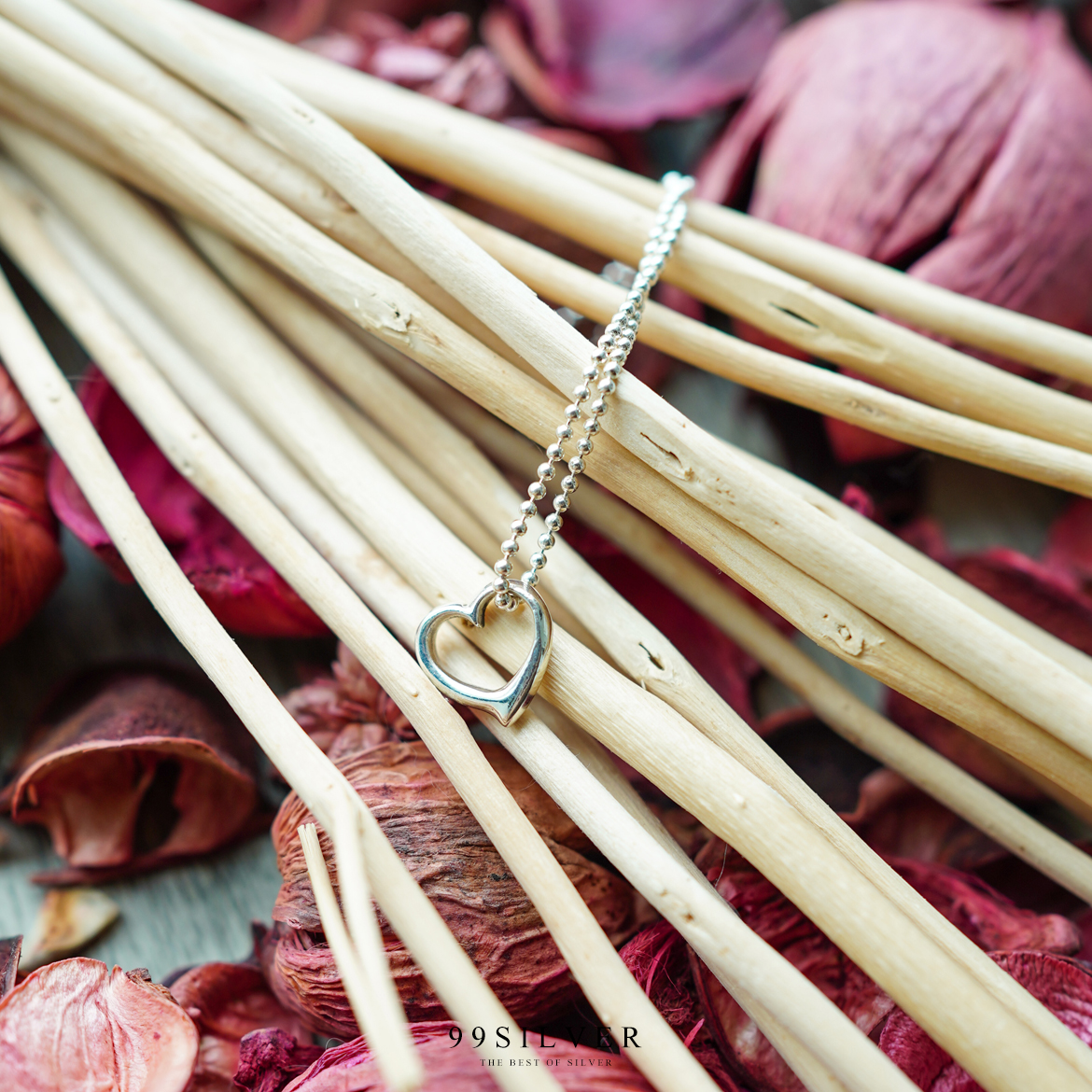 จี้หัวใจโปร่ง เรือนเงินแท้ แบบเล็กๆ สร้อยคล้องเข้าไปในจี้ น่ารัก