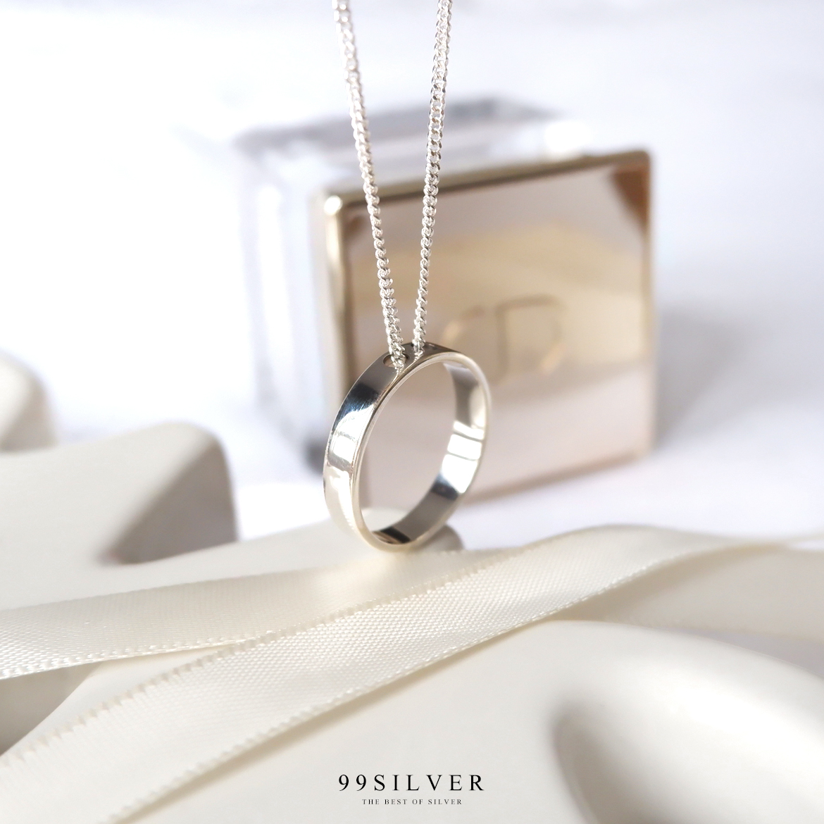 สร้อยจี้แหวน ตัวเรือนแหวนเป็นเงินแท้ มาพร้อมสร้อยเงินสวยงาม