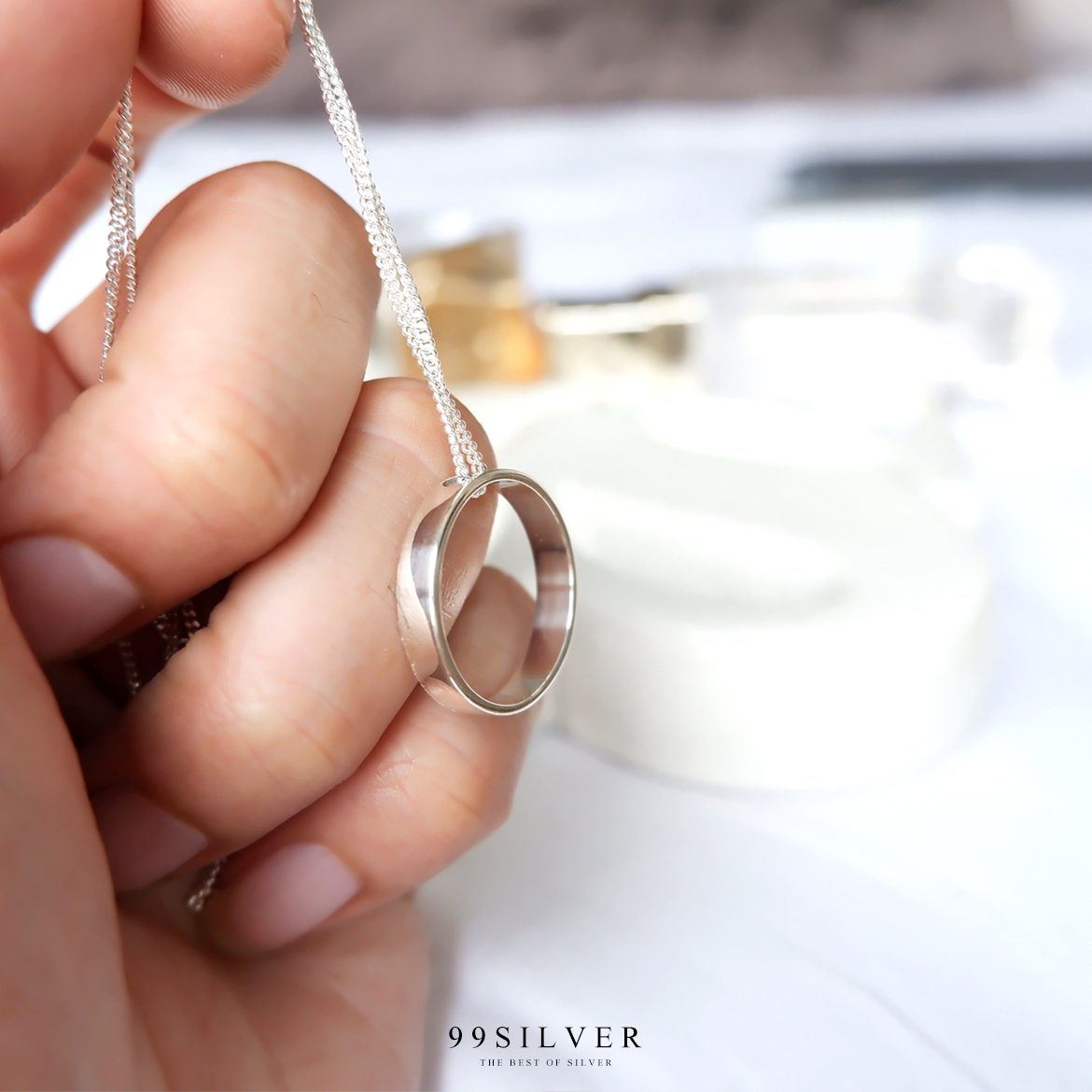 สร้อยจี้แหวน ตัวเรือนแหวนเป็นเงินแท้ มาพร้อมสร้อยเงินสวยงาม