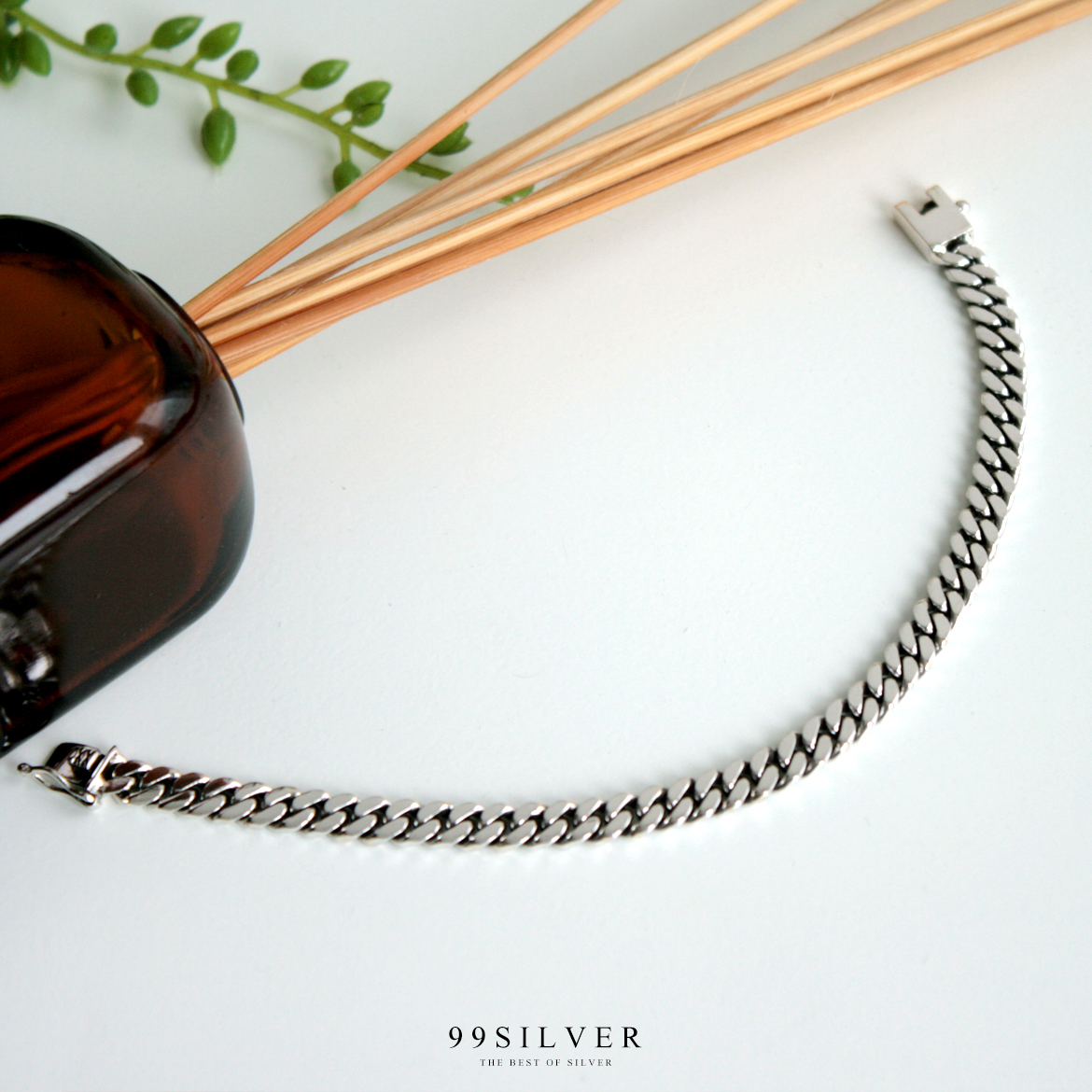  สร้อยเลสข้อมือ เงินแท้ทั้งเส้น หน้าสร้อยกว้าง 8 มิลลิเมตร ตะขอแบบเสียบล๊อค