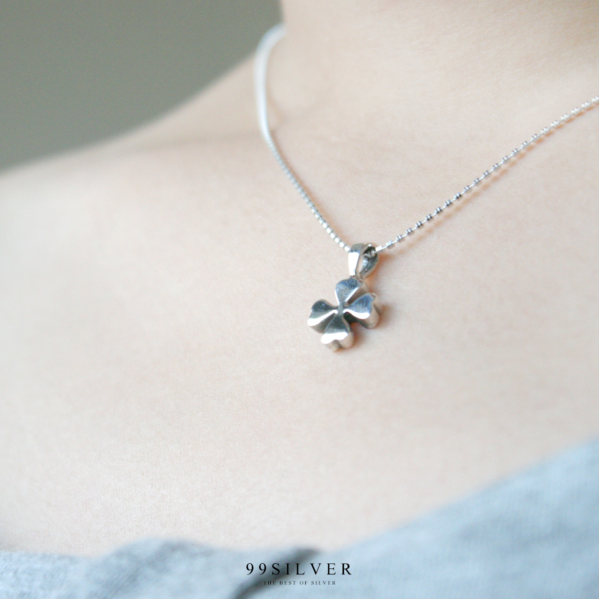 จี้ใบ Clover 4 แฉกแห่งความโชคดี เรือนเงินแท้