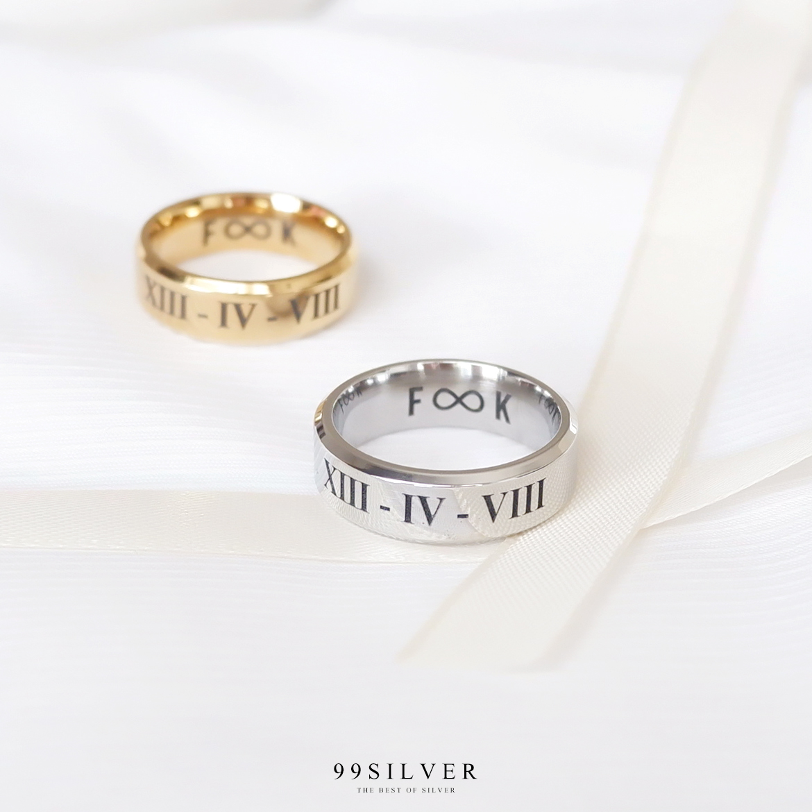แหวนคู่ สแตนเลสแท้หน้ากว้าง 6 มิลลิเมตร ขอบลดมุมตัด เรือนเงินและทอง