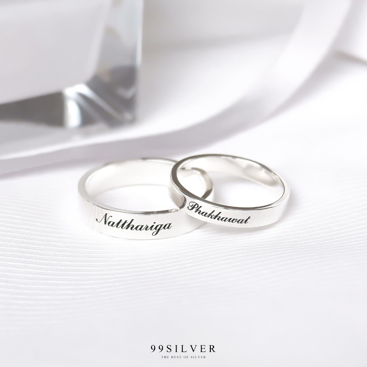 Set แหวนคู่รักชายหญิง เงินแท้รุ่นมาตรฐาน หน้ากว้าง 3 และ 4 มิลลิเมตร