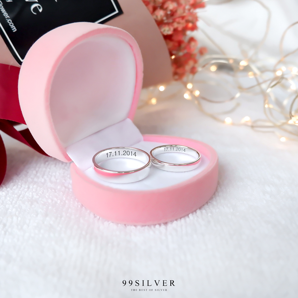 Set แหวนคู่รักชายหญิง เงินแท้รุ่นมาตรฐาน หน้ากว้าง 3 และ 4 มิลลิเมตร