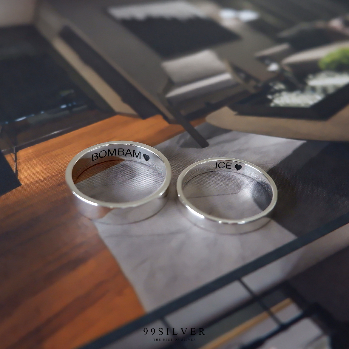 Set แหวนคู่รักชายหญิง เงินแท้รุ่นมาตรฐาน หน้ากว้าง 3 และ 4 มิลลิเมตร