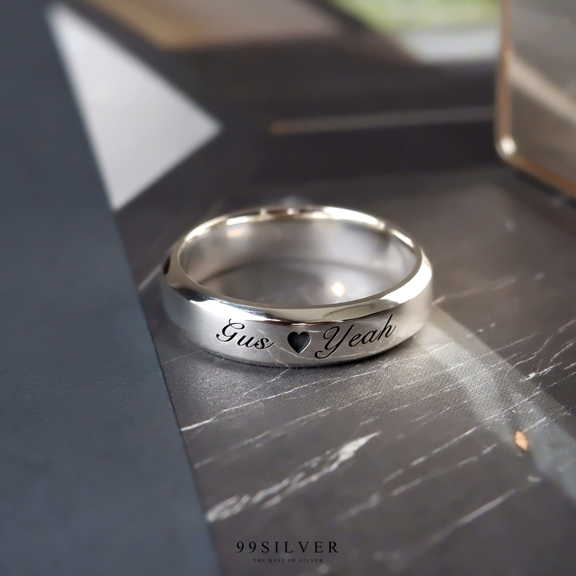 แหวนเงินแท้หน้าเรียบ 6 มิลลิเมตร ขอบลบมุม ตัดเฉียง เนื้อตัน