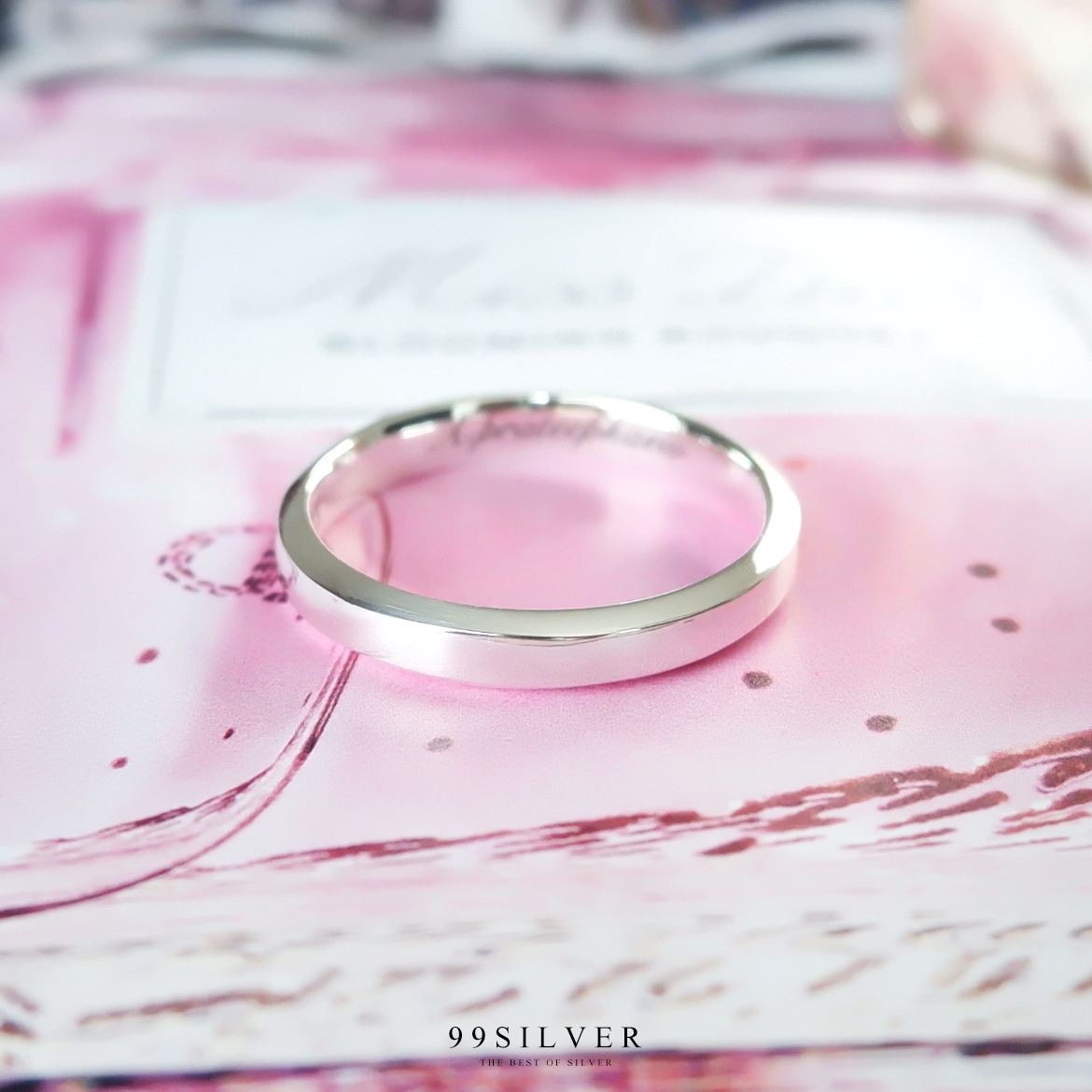 แหวนเงินแท้หน้าเรียบ 4 มิลลิเมตร ขอบลบมุม ตัดเฉียง เนื้อตัน