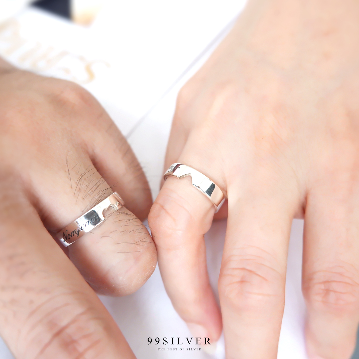 แหวนหัวใจเจาะทะลุ วงละครึ่งดวง เป็นคู่ชาย-หญิง ตัวเรือนเงินแท้