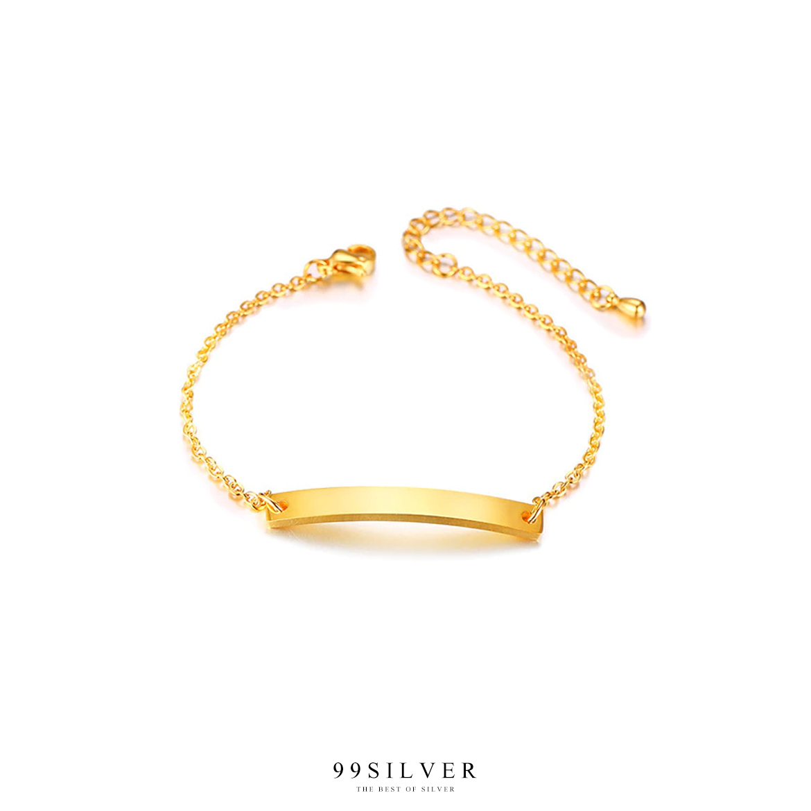 สร้อยข้อมือสแตนเลส เส้นกลาง หน้าแป้น 5 x 40 มิลลิเมตร สร้อยโซ่เล็ก