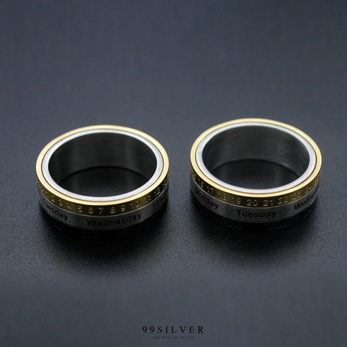 แหวนหมุน Snin Ring แบบสามชิ้น หมุุนได้อิสระ วันที่ วัน และ เดือน แยกสามบรรทัด