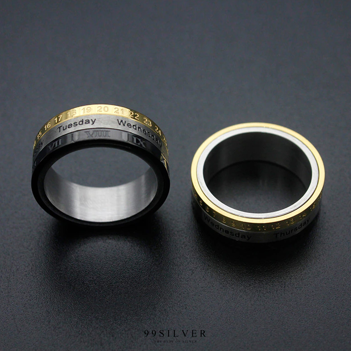 แหวนหมุน Snin Ring แบบสามชิ้น หมุุนได้อิสระ วันที่ วัน และ เดือน แยกสามบรรทัด