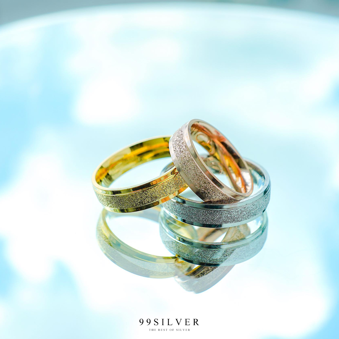 แหวนสแตนเลสแท้หน้ากว้าง 6 มิลลิเมตร ขอบละระดับ ผิวประกายกริตเตอร์