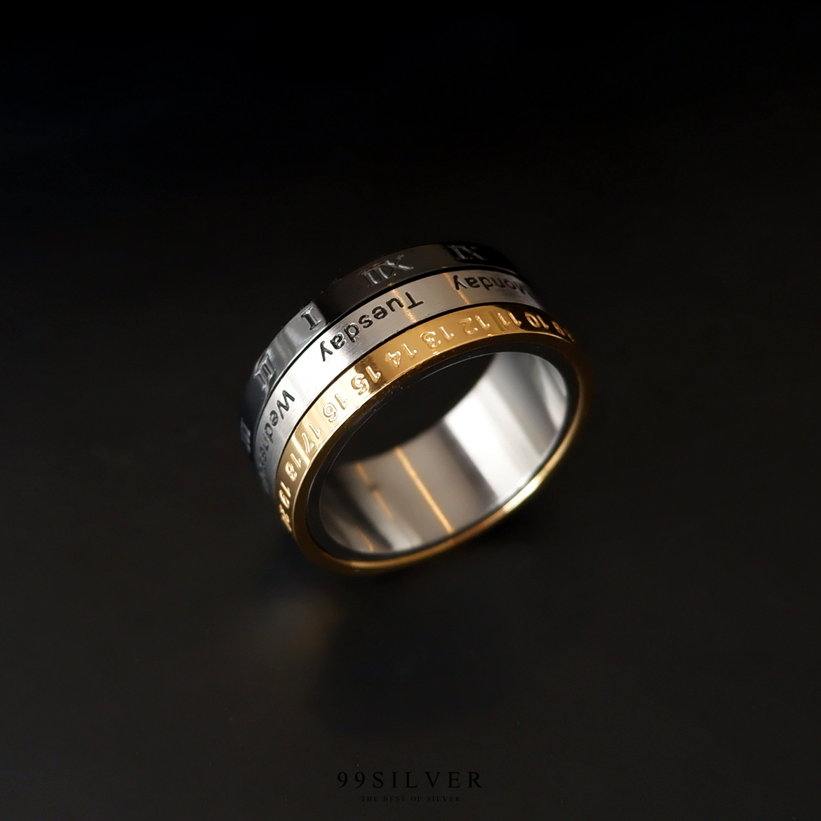 แหวนหมุน Snin Ring แบบสามชิ้น หมุุนได้อิสระ วันที่ วัน และ เดือน แยกสามบรรทัด