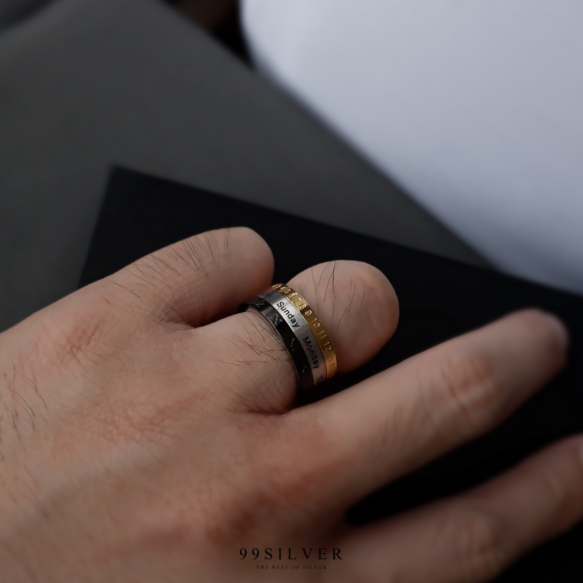 แหวนหมุน Snin Ring แบบสามชิ้น หมุุนได้อิสระ วันที่ วัน และ เดือน แยกสามบรรทัด