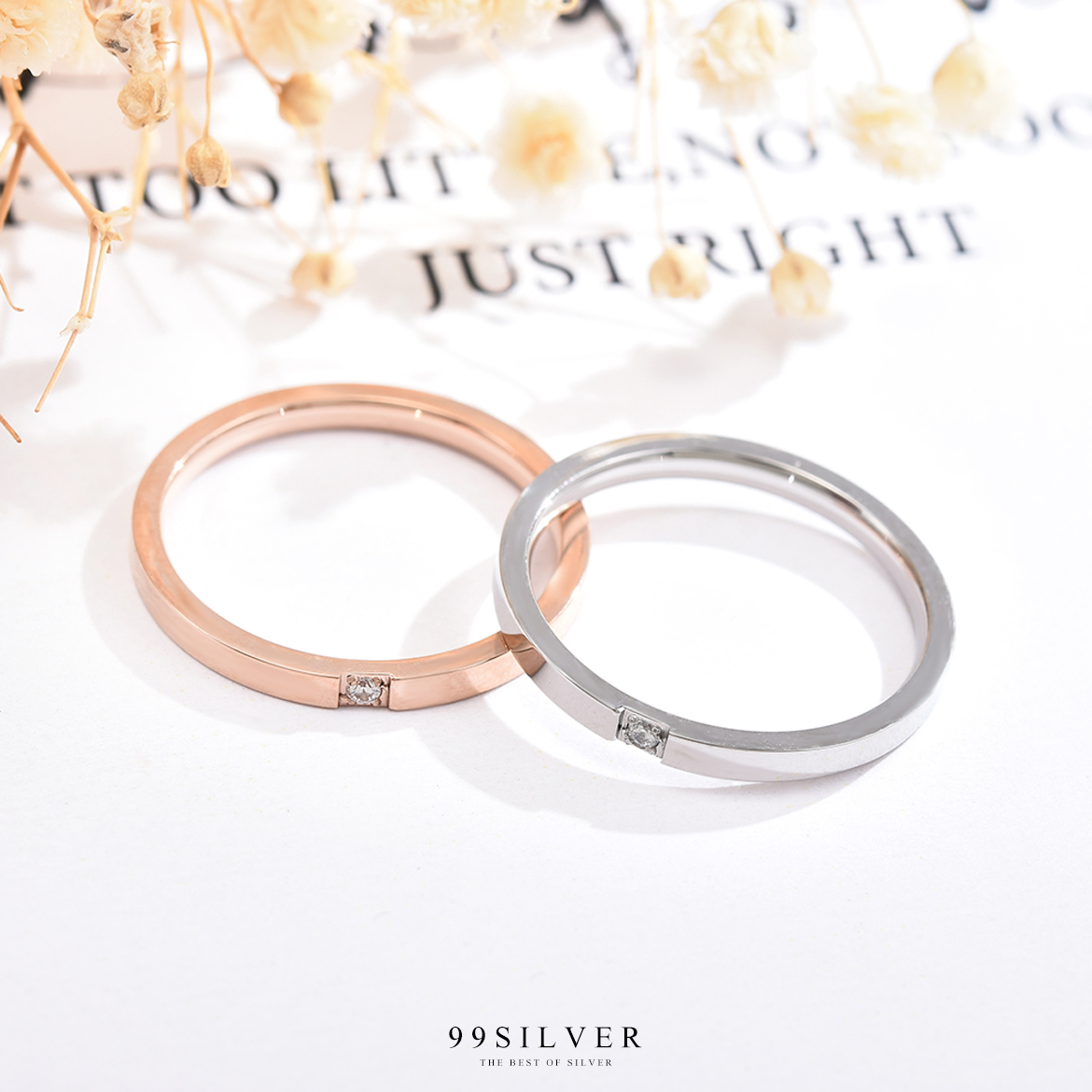 แหวนสแตนเลสฝังเพชร Cz Swiss แท้ 1 เม็๋ด ทรงหน้าเรียบ 2 มิลลิเมตร