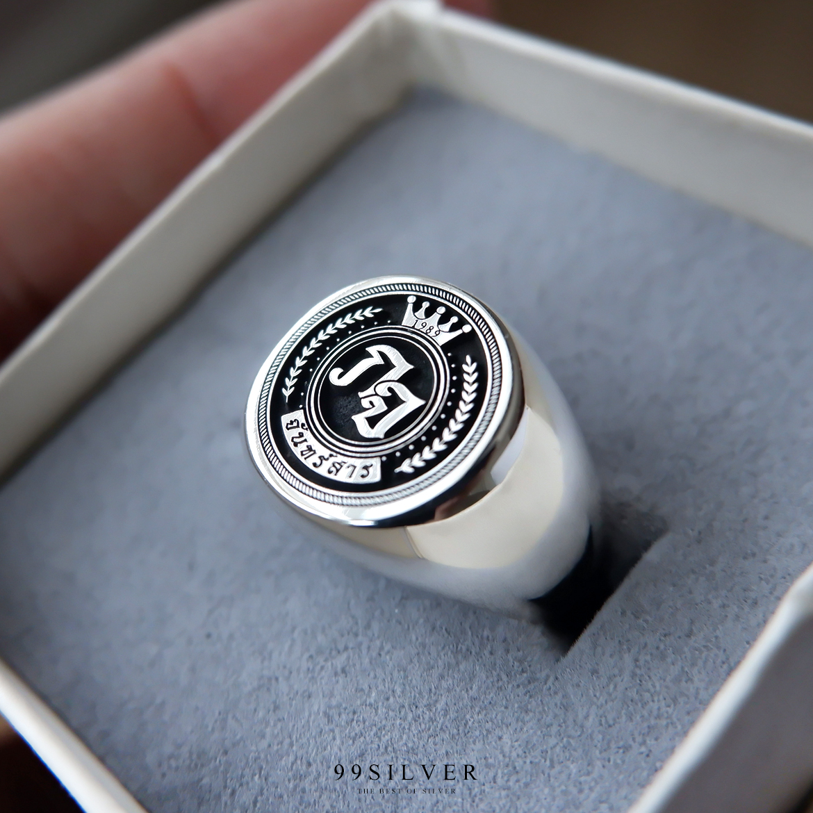 แหวน Signet Ring ออกแบบได้เองตามที่ต้องการ ตัวเรือนหน้ากลม 14x14 มิลลิเมตร