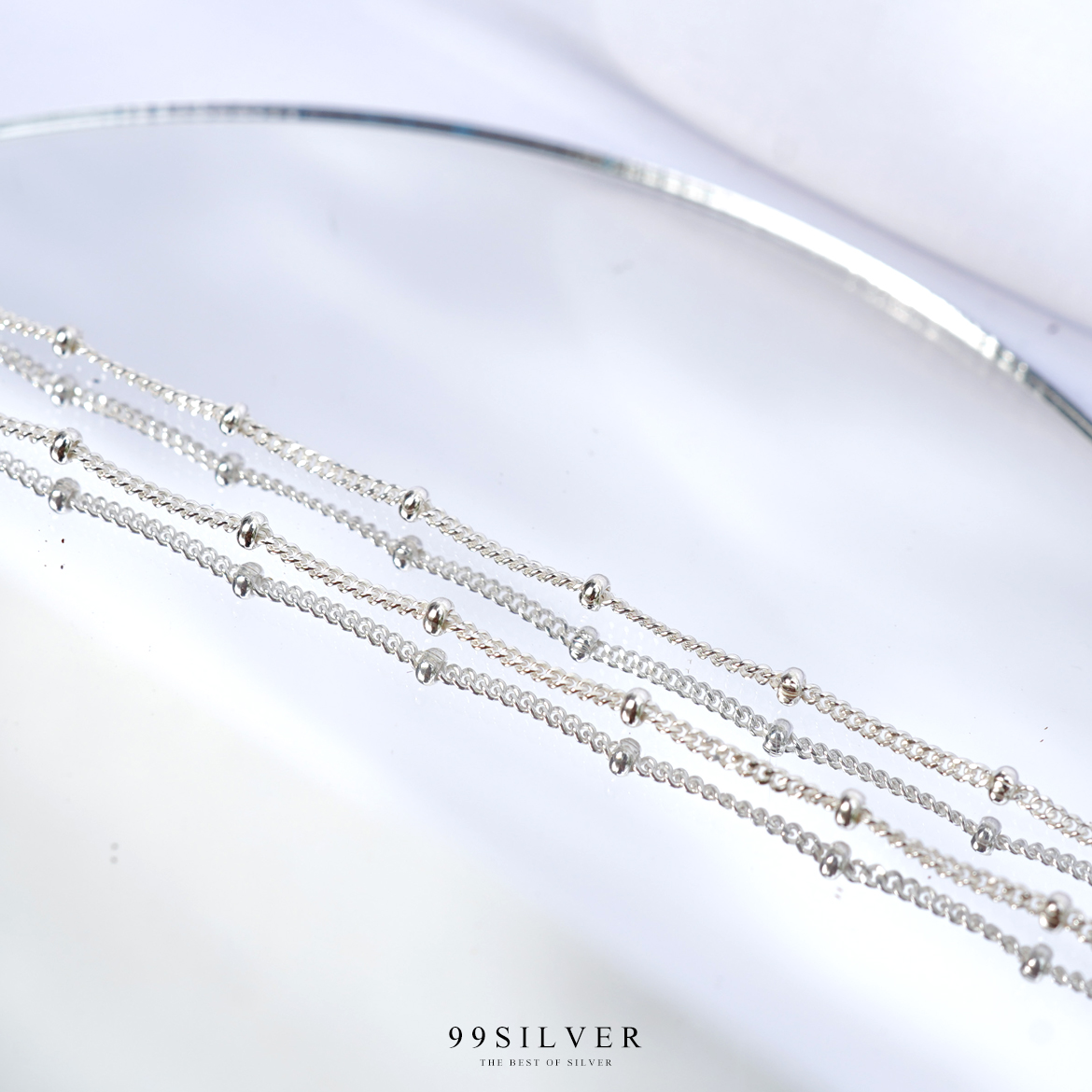 สร้อยข้อเท้าเงินประดับเม็ดกลมจิ๋ว เรียบๆน่ารัก ปลายสร้อยประดับกระดิ่ง กระดิ่งมีเสียงเล็กน้อยกำลังน่ารัก