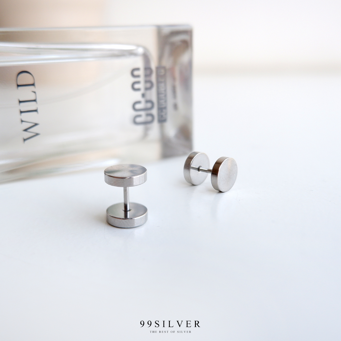 จิวหูสแตนเลสแท้สีเงิน แบบเกลียว 1 ด้าน ใส่ง่าย ขนาดหน้าแป้น 8 มิลลิเมตร