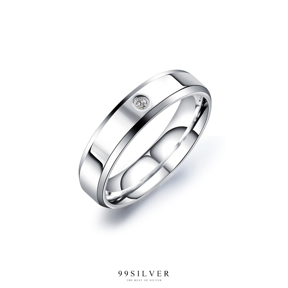 แหวนคู่รักสแตนเลส ตัวเรือนหน้ากว้าง 3 และ 5 มิลลิเมตร ฝังเพชร Cz Swiss วงละ 1 เม็ด