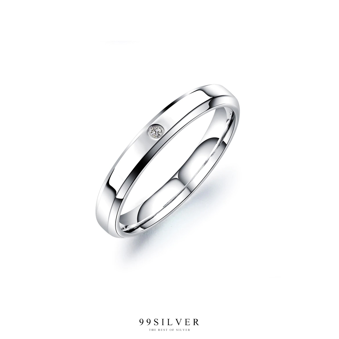 แหวนคู่รักสแตนเลส ตัวเรือนหน้ากว้าง 3 และ 5 มิลลิเมตร ฝังเพชร Cz Swiss วงละ 1 เม็ด