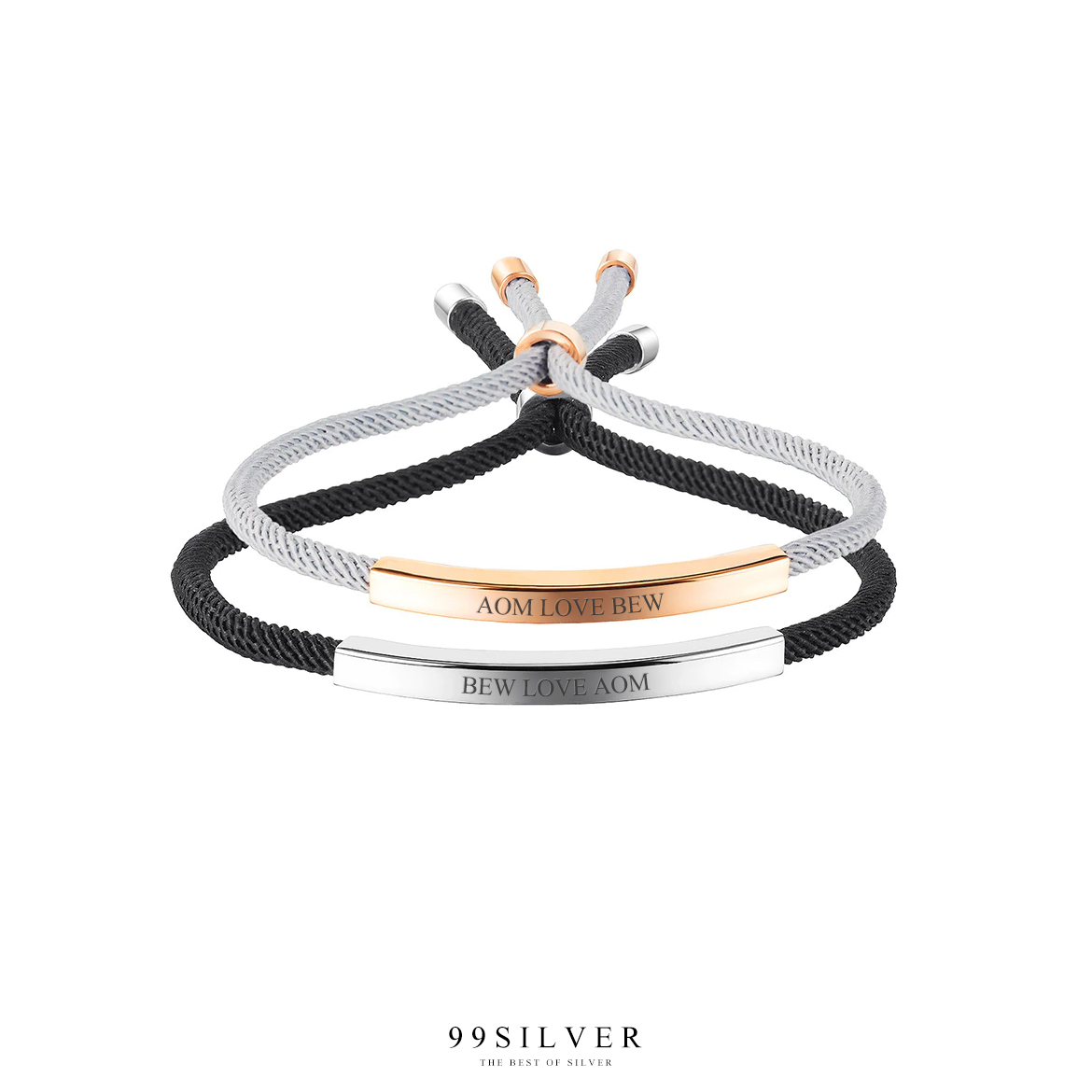 สร้อยข้อมือเชือกมิลานอย่างดี หน้าสแตนเลสแท้สลักชื่อได้ พร้อมปลายเชือกเข้าปมอย่างดี