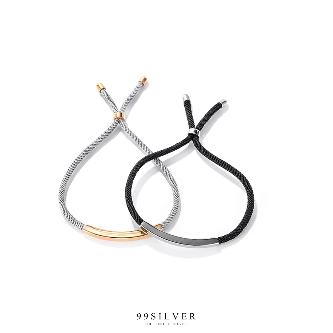 สร้อยข้อมือเชือกมิลานอย่างดี หน้าสแตนเลสแท้สลักชื่อได้ พร้อมปลายเชือกเข้าปมอย่างดี