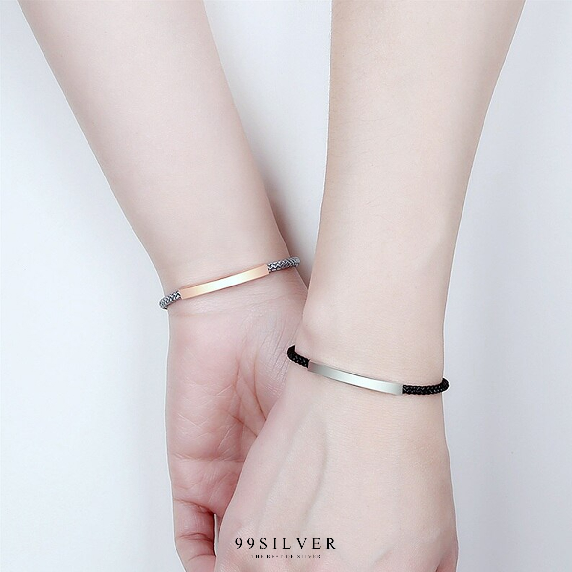 สร้อยข้อมือคู่รัก เชือกมิลานอย่างดี หน้าสแตนเลสแท้สลักชื่อได้ พร้อมปลายเชือกเข้าปมอย่างดี