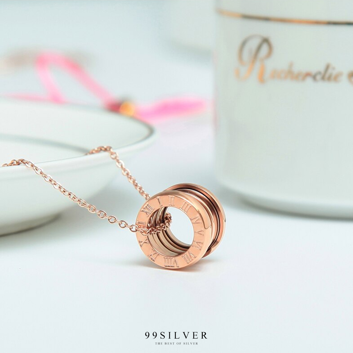 จี้สแตนเลส style bvlgari ทำจากสแตนเลสแท้เคลือบพิ้งค์โกลสวยงาม