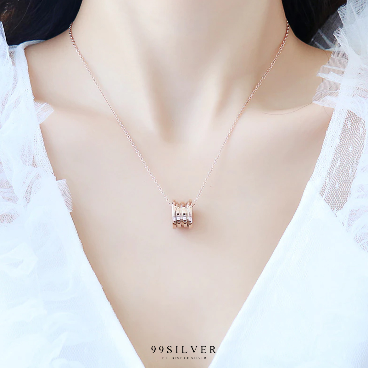 จี้สแตนเลส style bvlgari ทำจากสแตนเลสแท้เคลือบพิ้งค์โกลสวยงาม