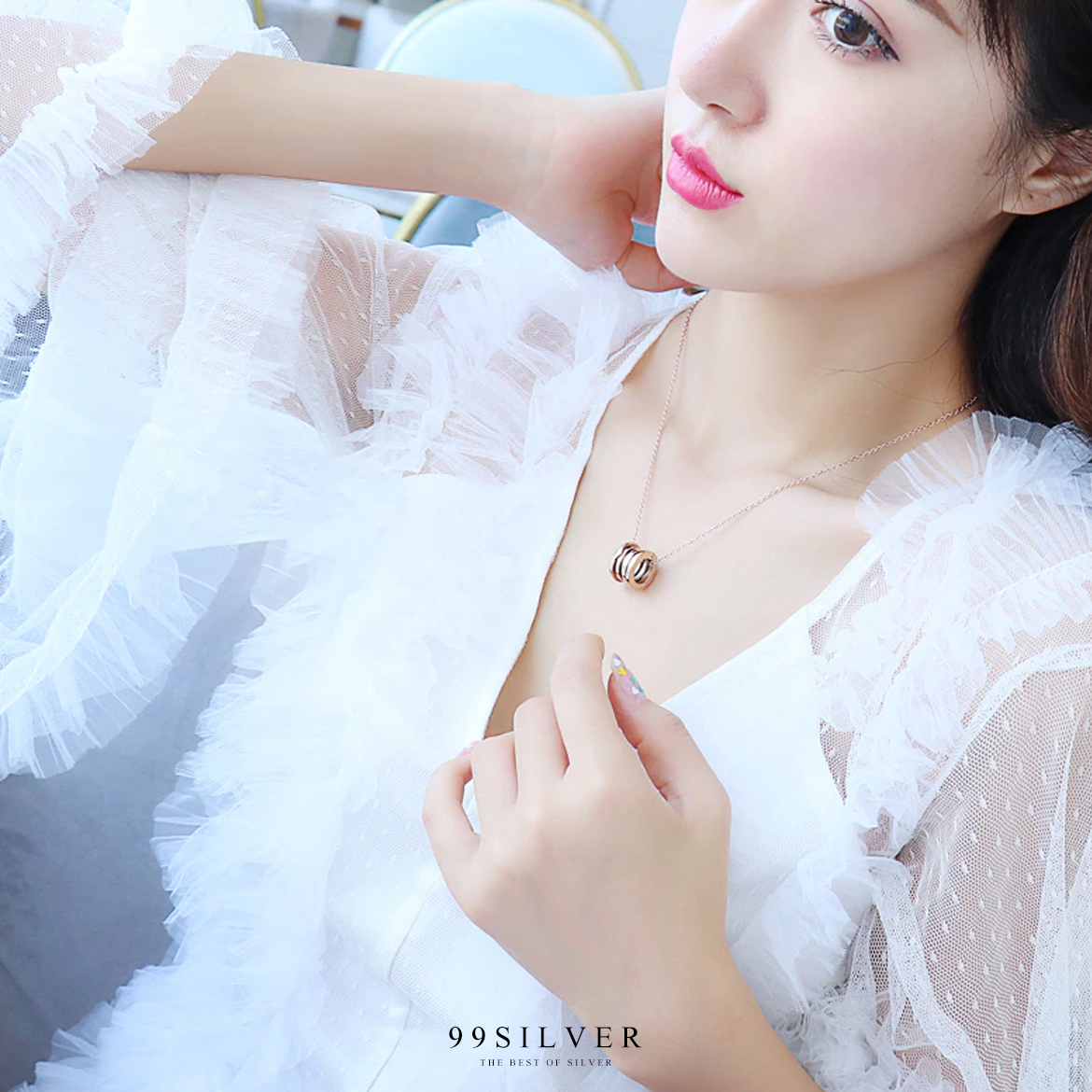 จี้สแตนเลส style bvlgari ทำจากสแตนเลสแท้เคลือบพิ้งค์โกลสวยงาม