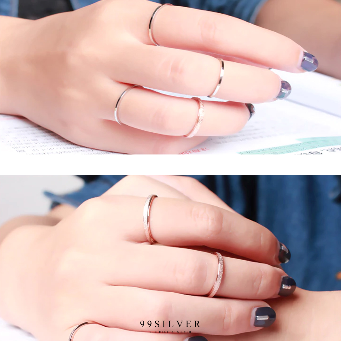 แหวนสแตนเลสแท้หน้ากว้าง 2 มิลลิเมตร ขอบละระดับ ผิวประกายกริตเตอร์