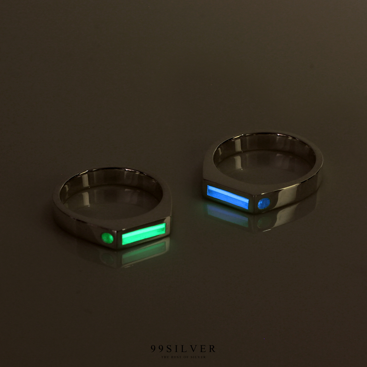 แหวนทริเทรี่ยม (Tritium) สารเรืองแสง ฝังลงตัวเรือนเงินแท้หน้าแหวน 4x15 มม.
