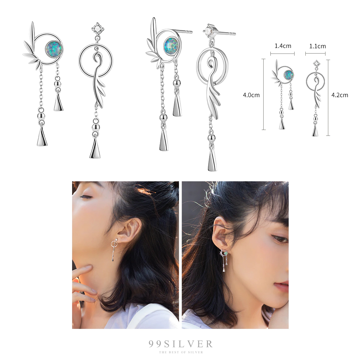 ต่างหูนกฟรามิงโก้ (Green Heron) สัตว์ในตำนานแห่งตะวันออก ประดับหิน Opal