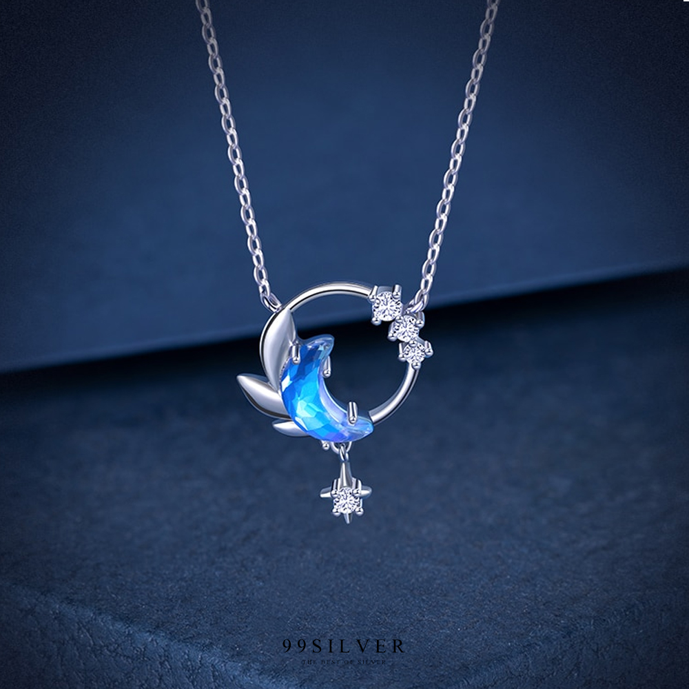 จี้ Moon Night ประดับ Cz สี Light Blue เป็นทรงพระจันทร์เสี้ยวและดวงดาว