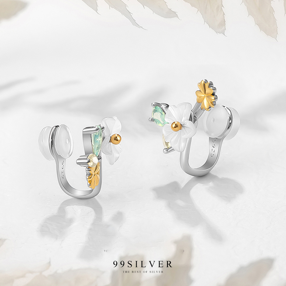 ต่างหูช่อดอกไม้ Bloom Flower แบบคลิปหนีบไม่มีก้าน เป็นช่อดอกไม้หลากสีน่ารัก