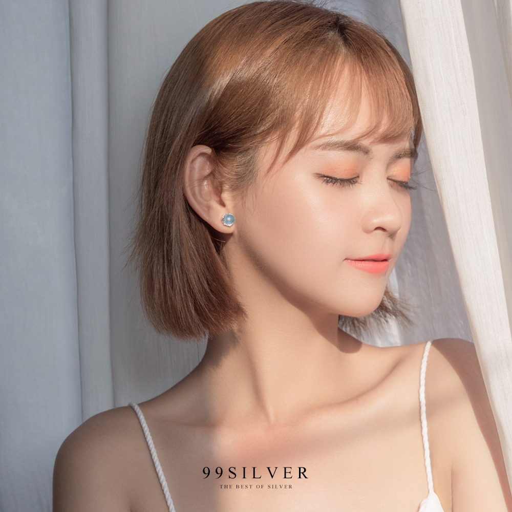 ต่างหูหางนางเงือก Mermaid Tail ดีไซน์เป็นฟองอากาศในน้ำด้วยหินสีฟ้าอ่อนสวยงาม