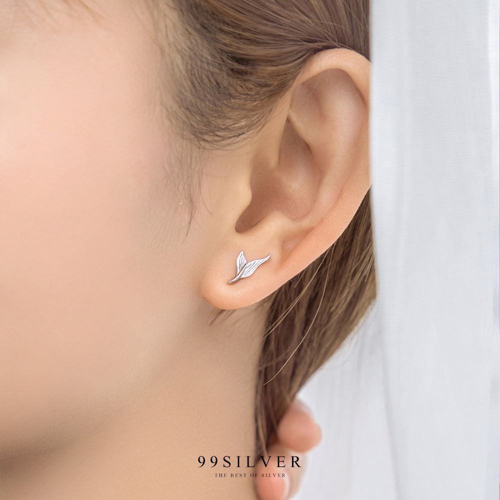 ต่างหูหางนางเงือก Mermaid Tail ดีไซน์เป็นฟองอากาศในน้ำด้วยหินสีฟ้าอ่อนสวยงาม