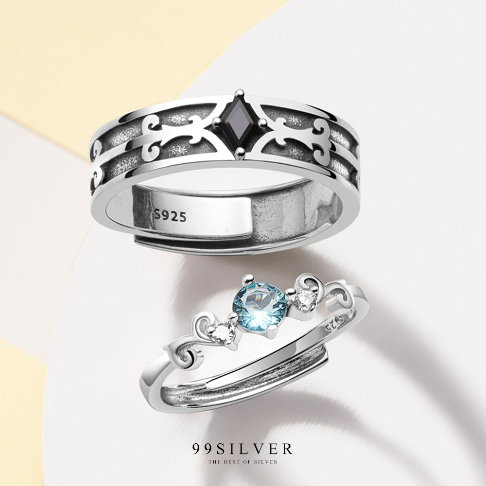 แหวนคู่รัก Magic color stone ฝังด้วยนิลดำและสีฟ้า clear crystal blue