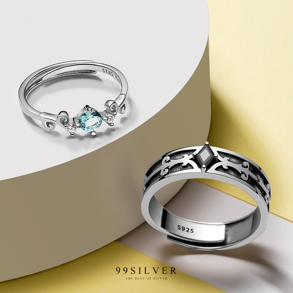 แหวนคู่รัก Magic color stone ฝังด้วยนิลดำและสีฟ้า clear crystal blue