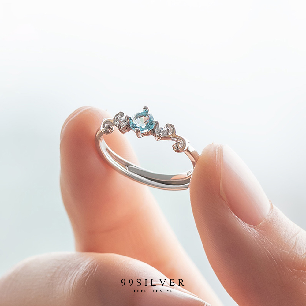แหวนคู่รัก Magic color stone ฝังด้วยนิลดำและสีฟ้า clear crystal blue