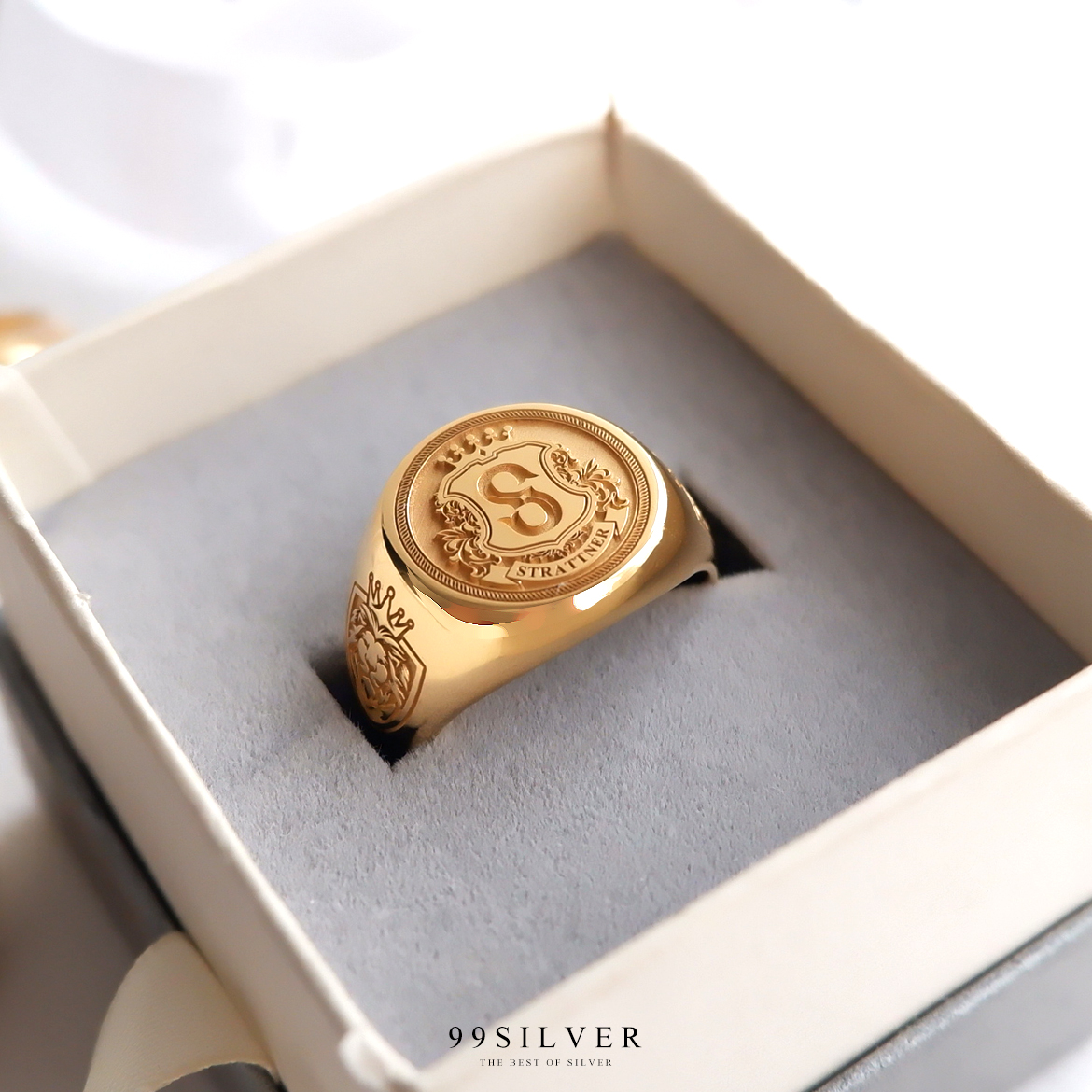 แหวน Signet Ring ออกแบบได้เองตามที่ต้องการ ตัวเรือนหน้ากลม 14x14 มิลลิเมตร