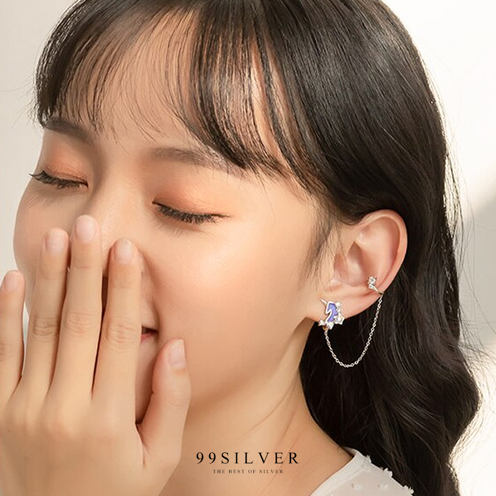 ต่างหูยูนิคอร์นสีม่วงกริตเตอร์ เป็นแบบหนีบหู ไม่ต้องเจาะมาพร้อมตุ้งติ้งหนีบใบหูสวยงาม