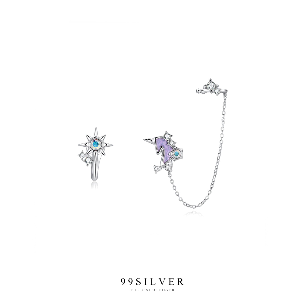 ต่างหูยูนิคอร์นสีม่วงกริตเตอร์ เป็นแบบหนีบหู ไม่ต้องเจาะมาพร้อมตุ้งติ้งหนีบใบหูสวยงาม