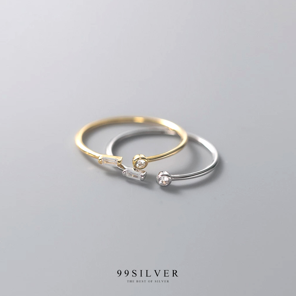 แหวนเพชรกลมและเหลี่ยมแบบ twin diamond ตัวเรือนจิ๋ว 1 มิลลิเมตร