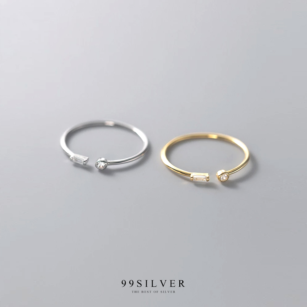 แหวนเพชรกลมและเหลี่ยมแบบ twin diamond ตัวเรือนจิ๋ว 1 มิลลิเมตร