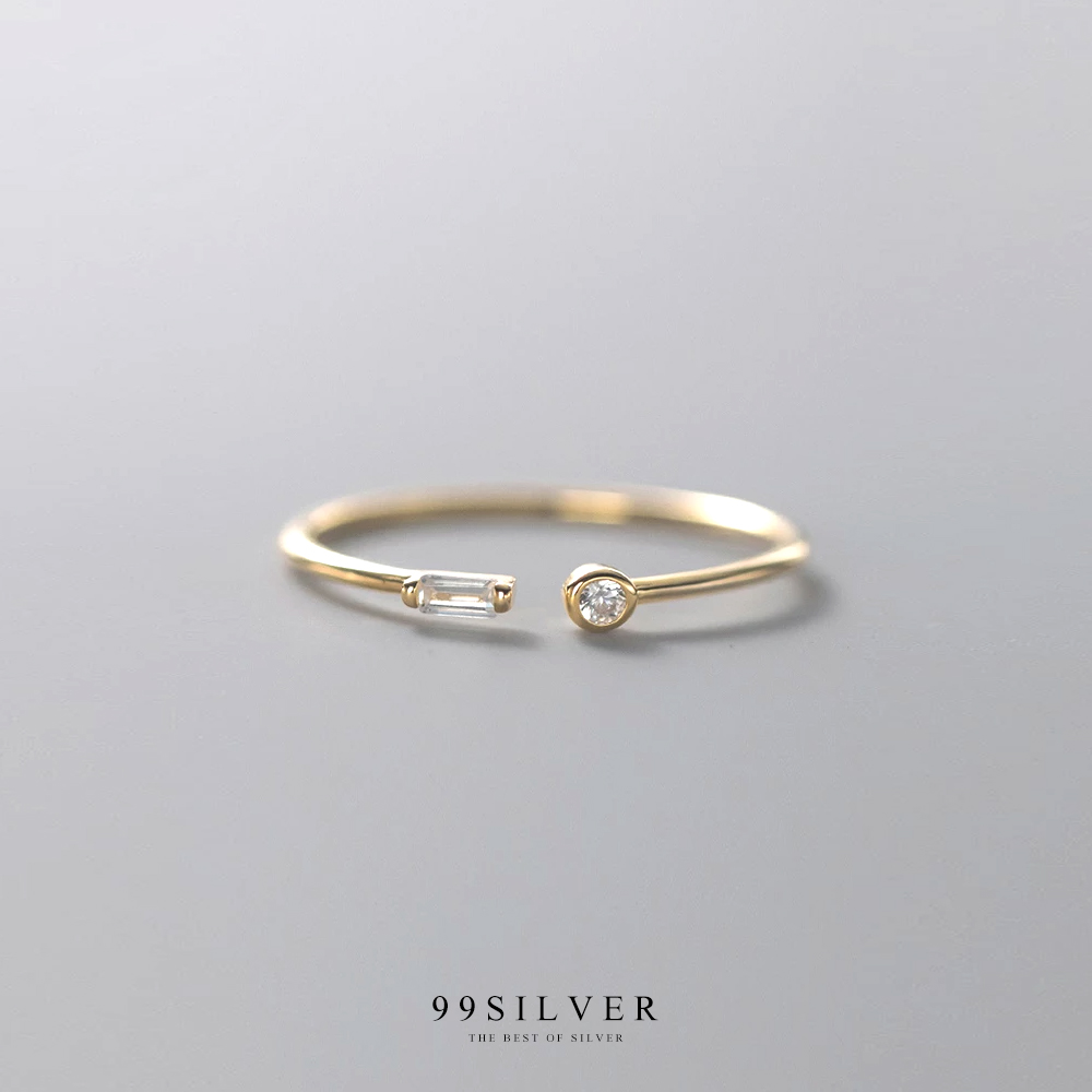 แหวนเพชรกลมและเหลี่ยมแบบ twin diamond ตัวเรือนจิ๋ว 1 มิลลิเมตร