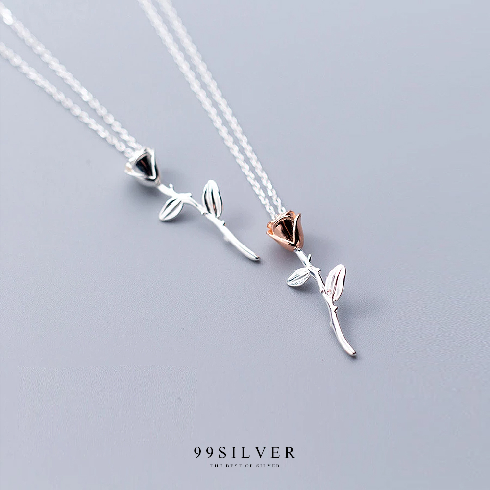 จี้ดอกกุหลาบ ตัวช่อดอกชุบด้วยพิ้งค์โกลหวานๆ ตัวเรือนเงินแท้สวยงาม