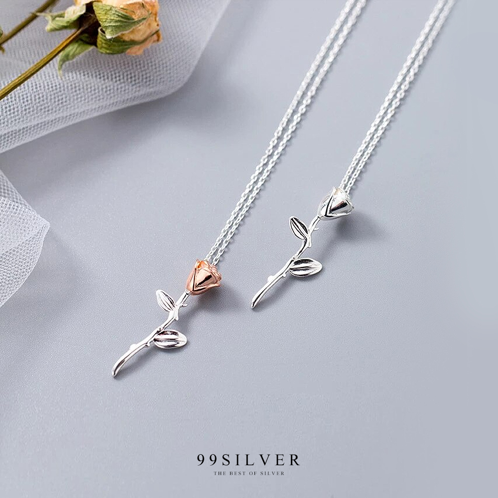 จี้ดอกกุหลาบ ตัวช่อดอกชุบด้วยพิ้งค์โกลหวานๆ ตัวเรือนเงินแท้สวยงาม