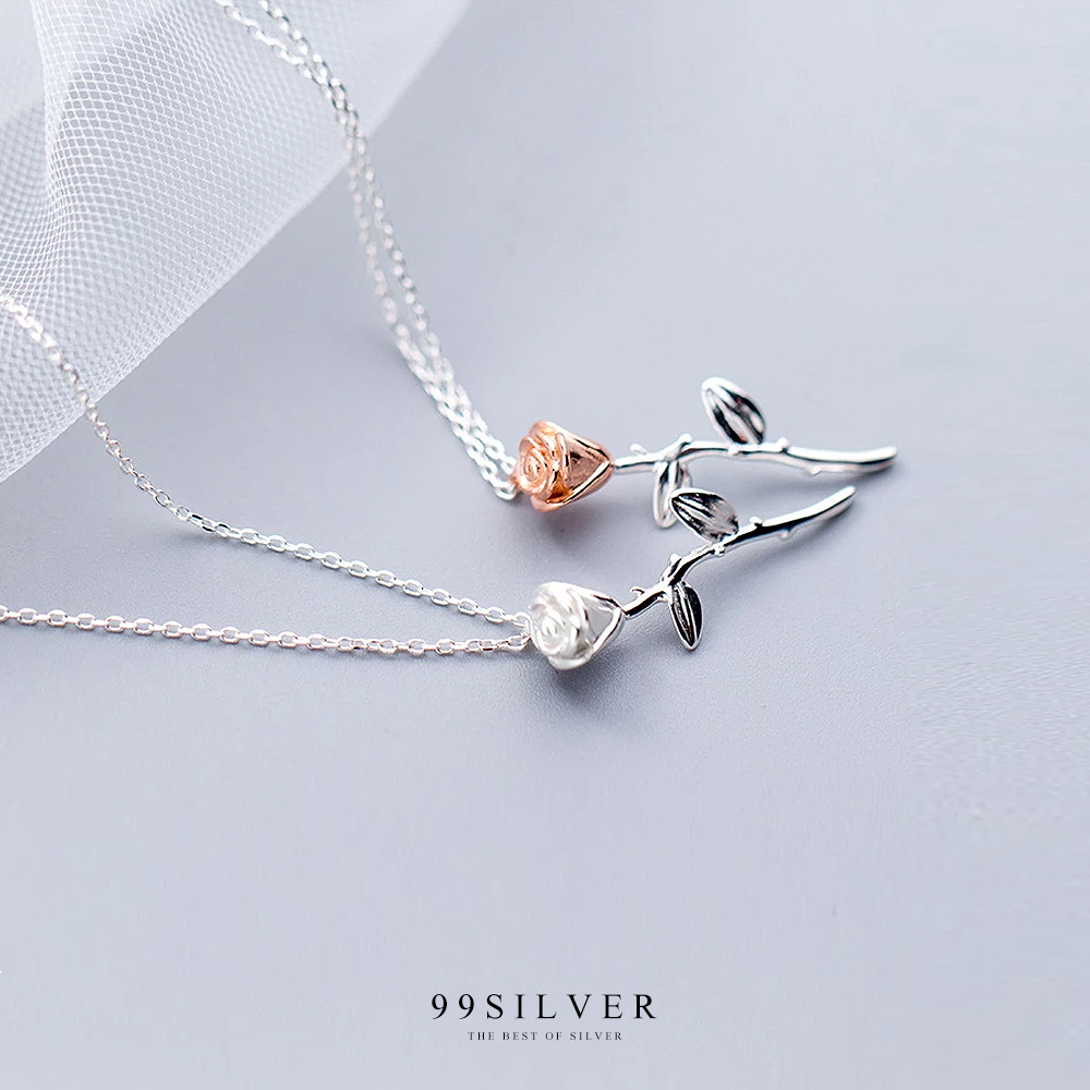 จี้ดอกกุหลาบ ตัวช่อดอกชุบด้วยพิ้งค์โกลหวานๆ ตัวเรือนเงินแท้สวยงาม