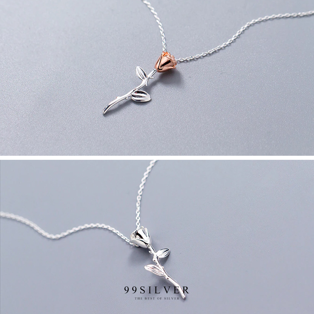 จี้ดอกกุหลาบ ตัวช่อดอกชุบด้วยพิ้งค์โกลหวานๆ ตัวเรือนเงินแท้สวยงาม